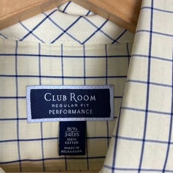 Club Room Charter Club Long Sleeved Button Down Windowpane Neck Size 16 1/2 - Picture 6 of 7
